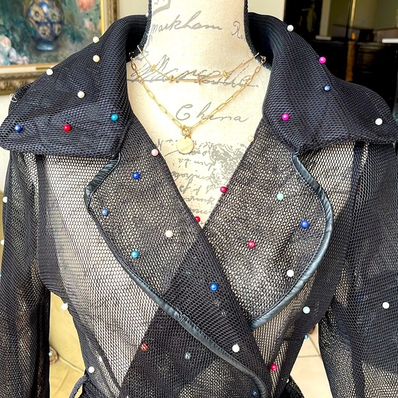 SETTLE DOWN | Women’s NWOT Black Mesh Trench-coat Dress Size M - Picture 6 of 8